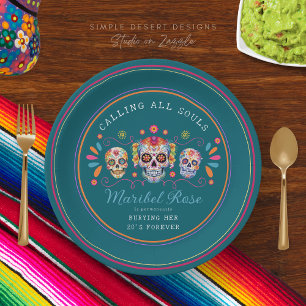 Teal Caladera Day of the Dead Sugar Skull Birthday Paper Plate