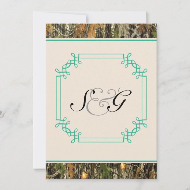 Teal Camo Rustic Hunting Wedding Invitation (Front)