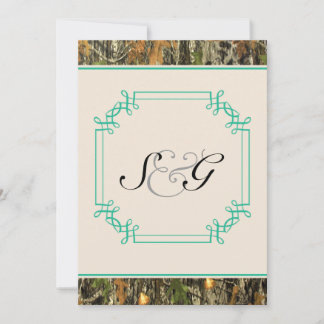 Teal Camo Rustic Hunting Wedding Invitation