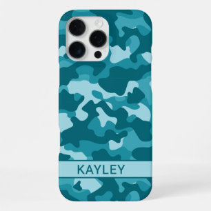 Teal Camouflage Personalised iPhone 16 Pro Max Case