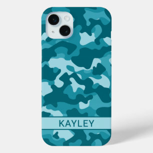 Teal Camouflage Personalized iPhone 15 Mini Case