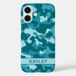 Teal Camouflage Personalized iPhone 16 Case