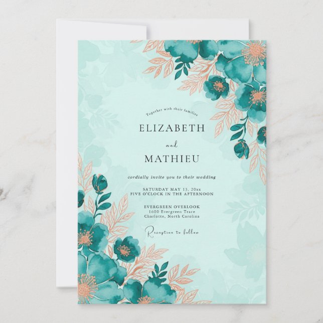 Teal Captivating Botanical Wedding Invitation (Front)