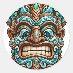 Teal Carved Guardian Tiki Sticker
