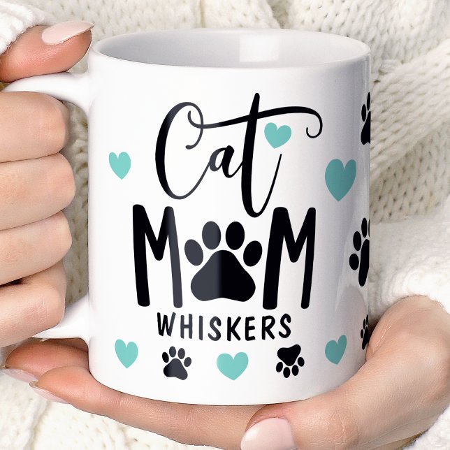 Teal Cat Mum Pawprint Personalised Pet Photo Coffee Mug (Creator Uploaded)