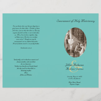 Teal Catholic Folded Wedding Program Template