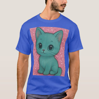 Teal Cats on Pink Glitter Seamless Pattern caesium T-Shirt