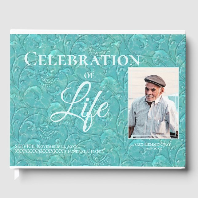 Teal Celebration Of Life Photo Guest Book (Front)
