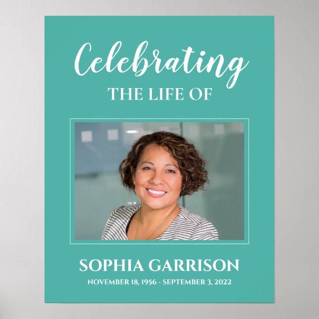 Teal Celebration Of Life with Photo Funeral Poster (Front)