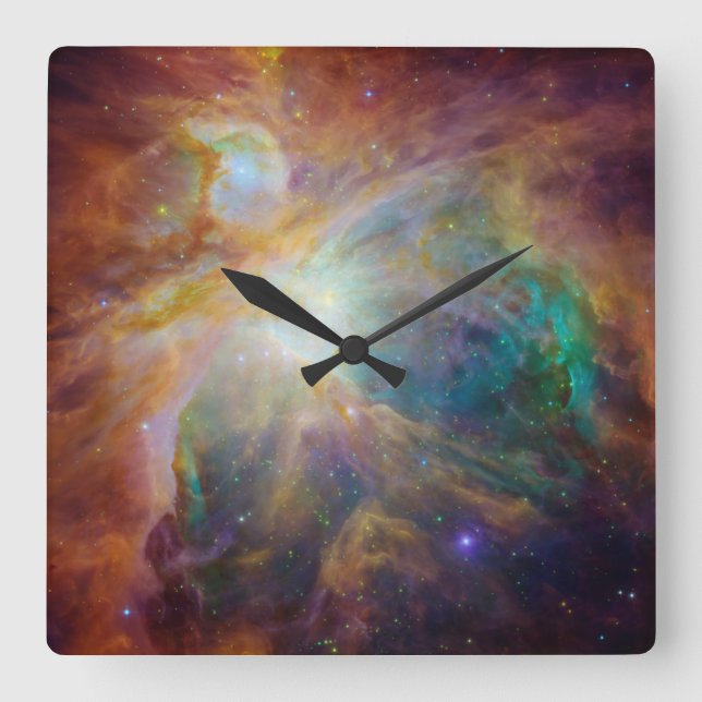 Teal Celestial Orion Nebula Photo Square Wall Clock (Front)