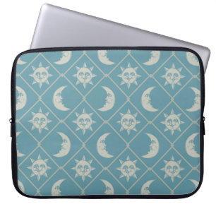 Teal Celestial Sun And Moon Laptop Sleeve