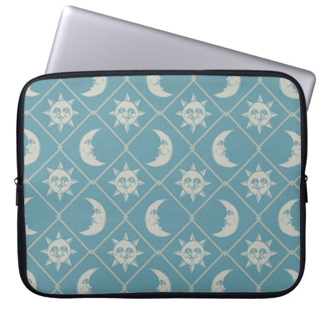 Teal Celestial Sun And Moon Laptop Sleeve (Front)