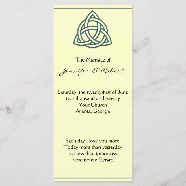 Teal Celtic Knot Wedding Program (Front)