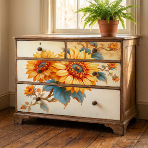 Teal Centred Sunflower Botanical Decoupage Tissue Paper