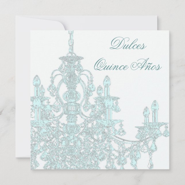 Teal Chandelier Quinceanera Invitation (Front)