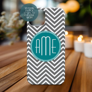 Teal Charcoal Chevrons Custom Monogram Case-Mate iPhone 14 Case
