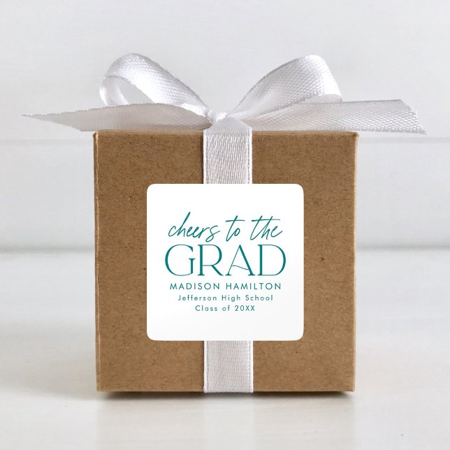Teal | Cheers to the Grad Graduation Square Sticker (Creator Uploaded)