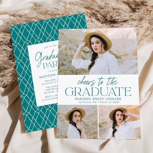 Teal | Cheers to the Grad Photo Graduation Party Invitation (Creator Uploaded)