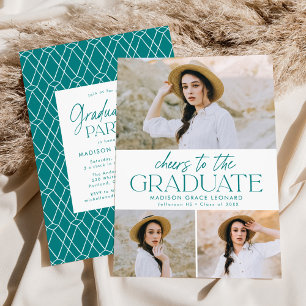 Teal Cheers to the Grad Photo Graduation Party Invitation