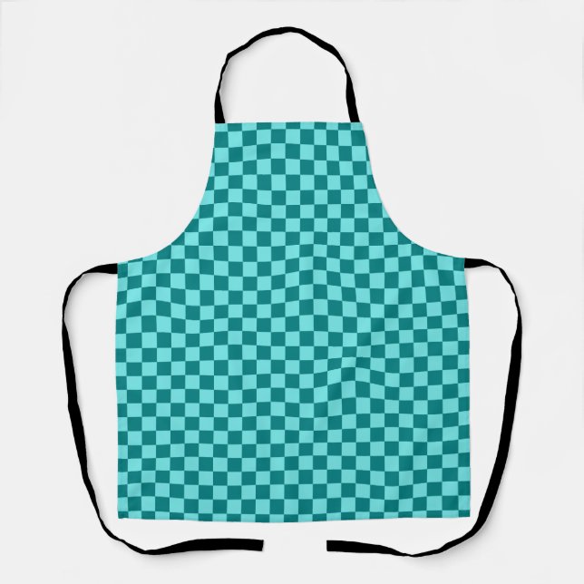 Teal Chequerboard Gingham Pattern Apron (Front)