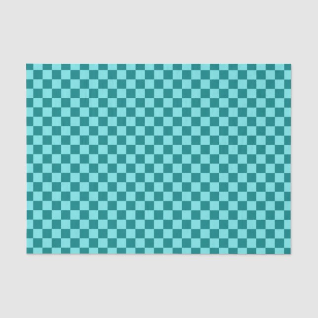 Teal Chequerboard Pattern Tissue Paper (Front)