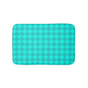 Teal Chequered Diamond Pattern Bath Mat