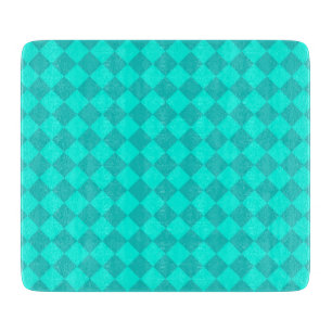 Teal Chequered Diamond Pattern Cutting Board