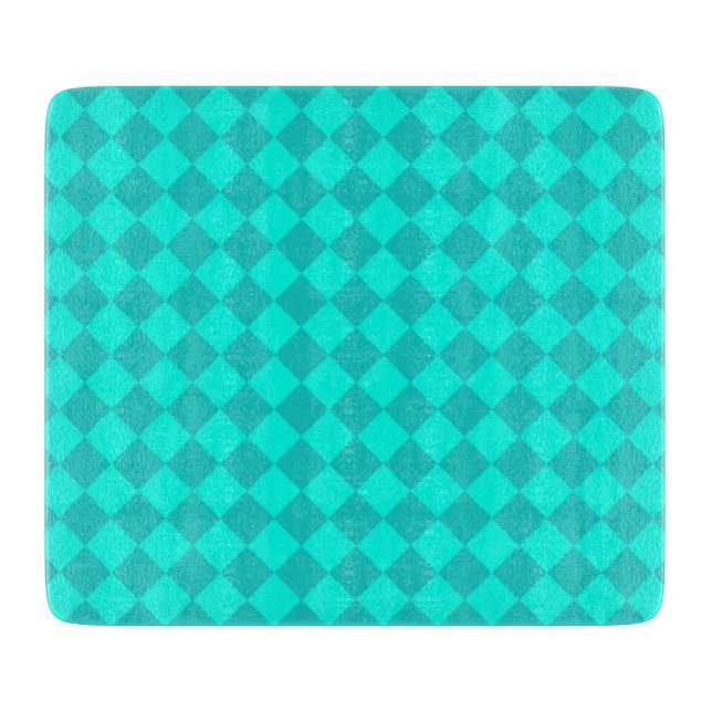 Teal Chequered Diamond Pattern Cutting Board (Front)