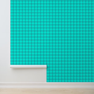 Teal Chequered Diamond Pattern Wallpaper