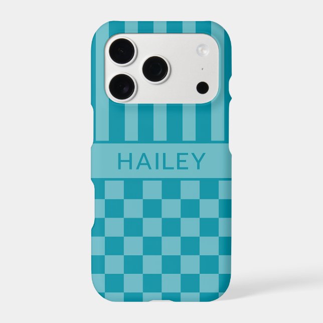 Teal Chequered Striped Personalised (Back)