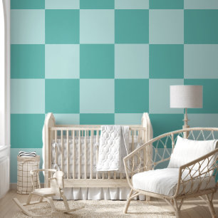 Teal Chequered Wallpaper