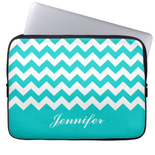 Teal Chevron Custom Monogram Laptop Sleeve