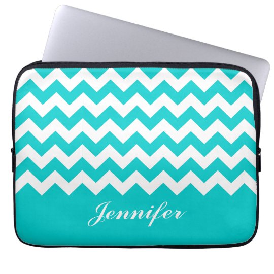 Teal Chevron Custom Monogram Laptop Sleeve