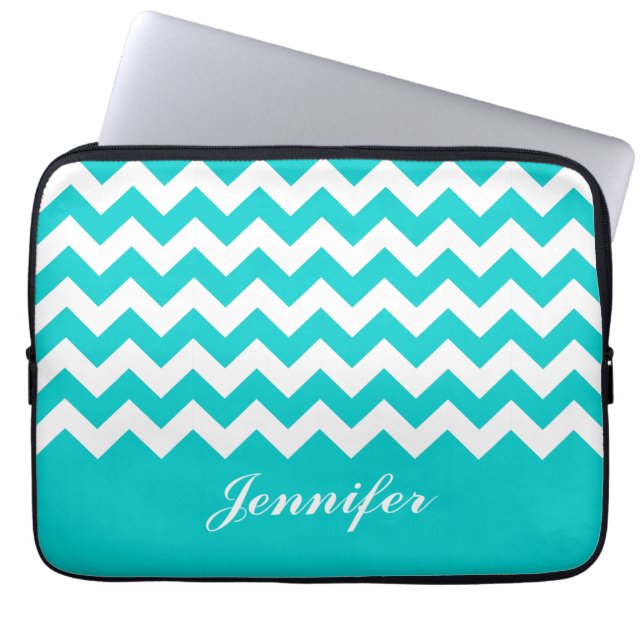 Teal Chevron Custom Monogram Laptop Sleeve (Front)
