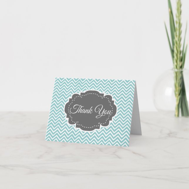 Teal Chevron Folded Thank You Card (Front)