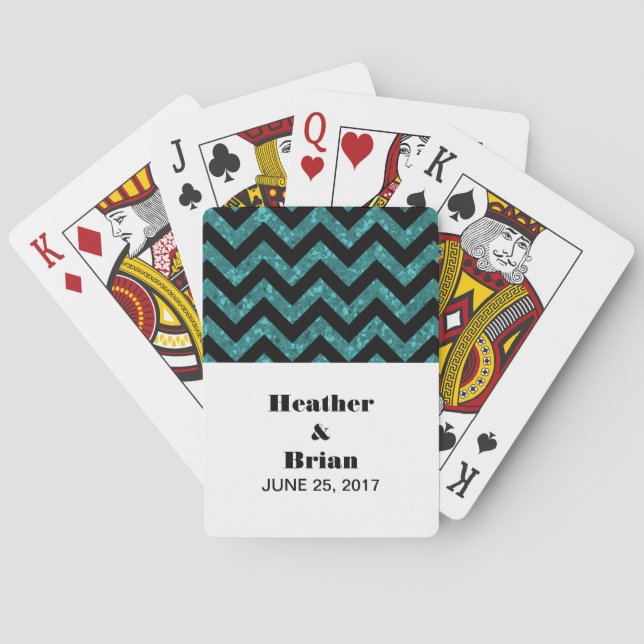 Teal Chevron Glitter Playing Cards (Back)