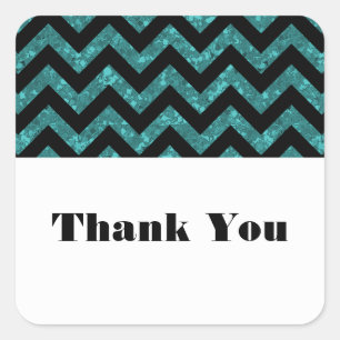 Teal Chevron Glitter Thank You Stickers