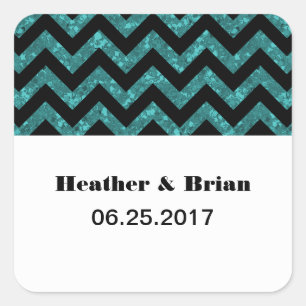 Teal Chevron Glitter Wedding Stickers