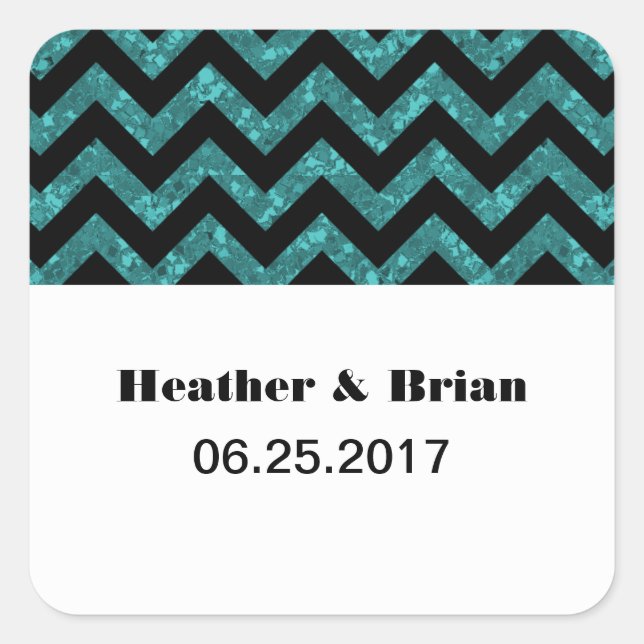 Teal Chevron Glitter Wedding Stickers (Front)