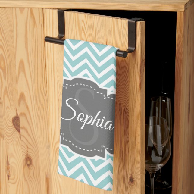 Teal Chevron Kitchen Towel (Thirds Fold)
