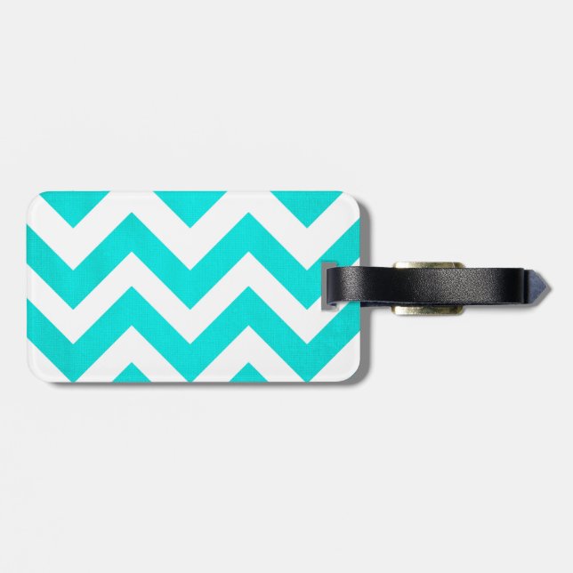Teal Chevron Luggage Tag with Leather Strap (Back Horizontal)