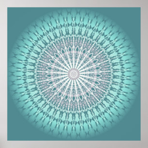 Teal Chevron Mandala Abstract Poster