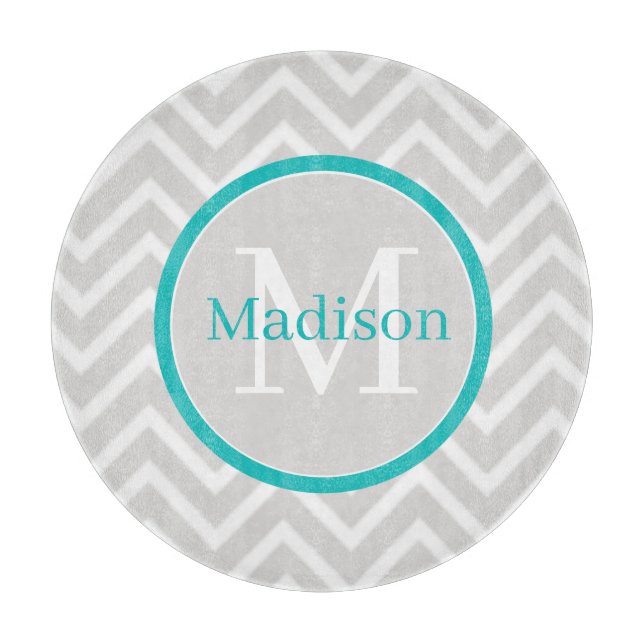 Teal Chevron Monogram Cutting Board (Front)