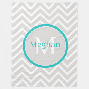 Teal Chevron Monogram Fleece Blanket