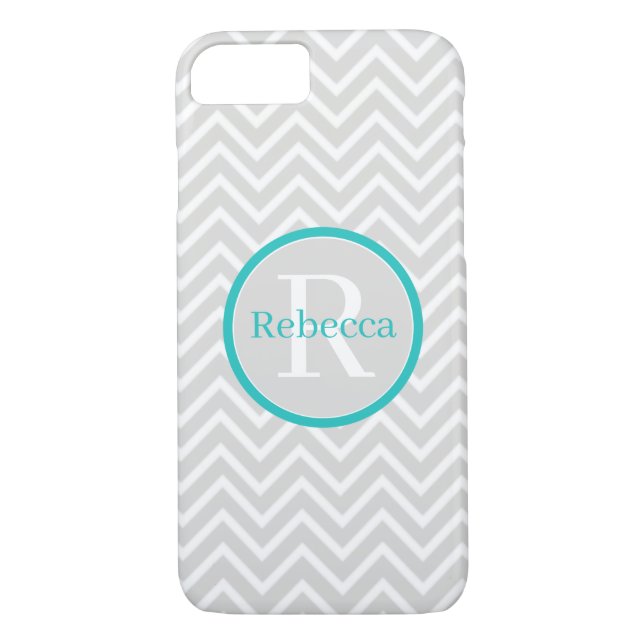Teal Chevron Monogram iPhone Case (Back)