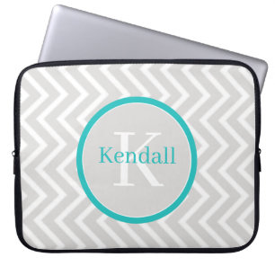 Teal Chevron Monogram Laptop Sleeve