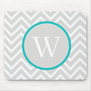 Teal Chevron Monogram Mouse Pad