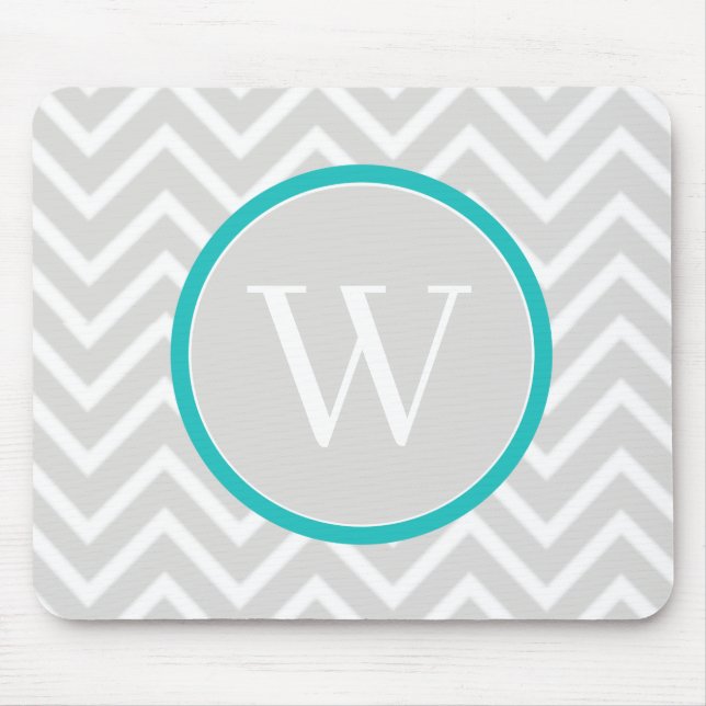 Teal Chevron Monogram Mouse Pad (Front)