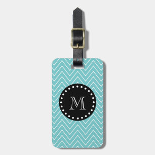 Teal Chevron Pattern Black Monogram Luggage Tag