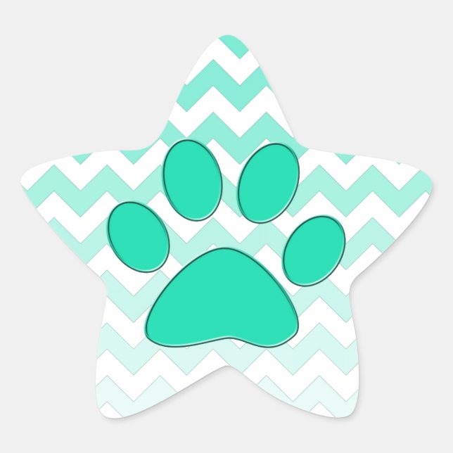 Teal Chevron Paw Zig Zag Monogram Star Sticker (Front)